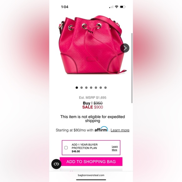 Gucci Diamente Pink Calfskin Leather Bucket Bag - Picture 5 of 7